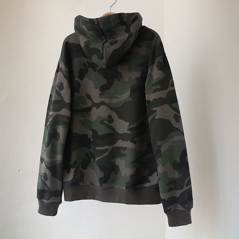 Spring And Autumn Pure Cotton Terry Plus Size Loose Pullover Hooded Long Sleeves Camouflage Sweater Women