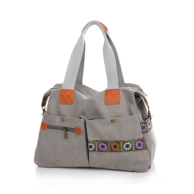 Embroidered Canvas Handbag Multi Pocket