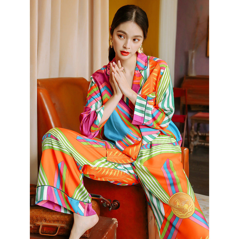 Women's Long Sleeved Trousers Thin Silk Ice Silk Suit