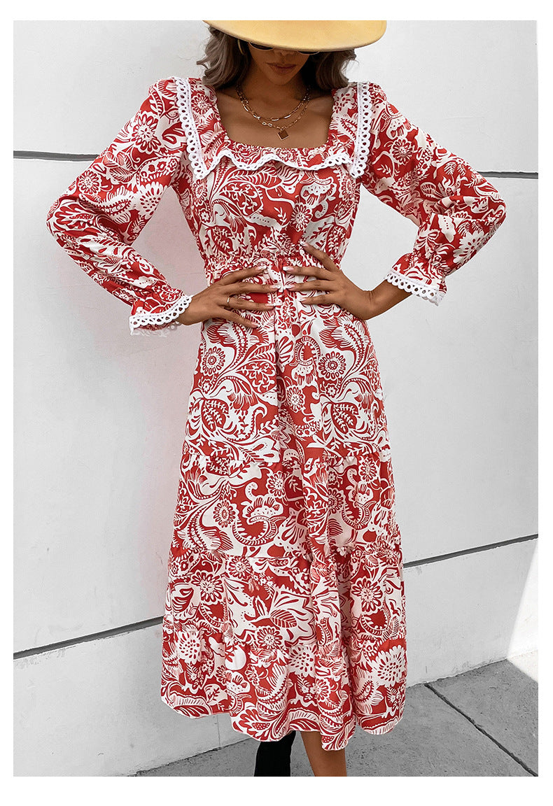 Women's Clothing Fashion Long Sleeve Printed Dress