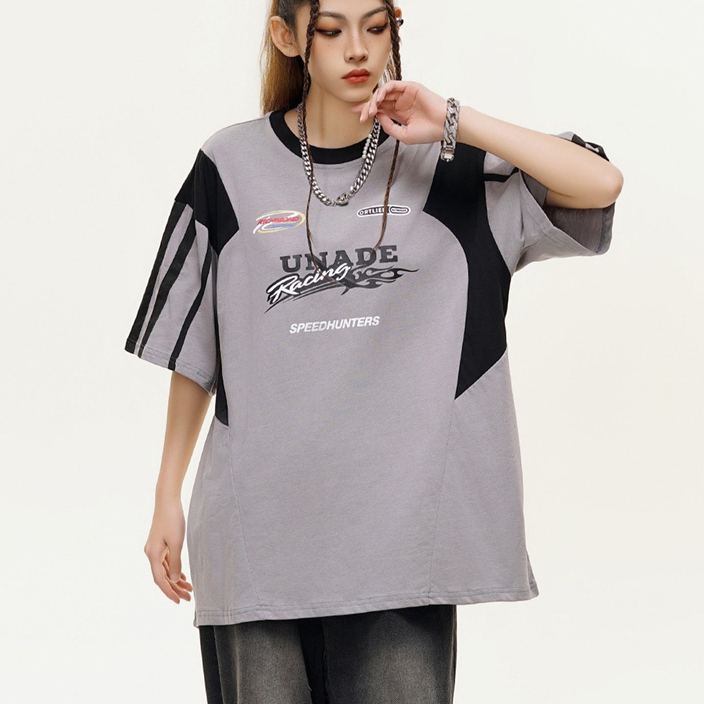 Summer New Real Shot American Retro Loose Printed Sleeve T-shirt