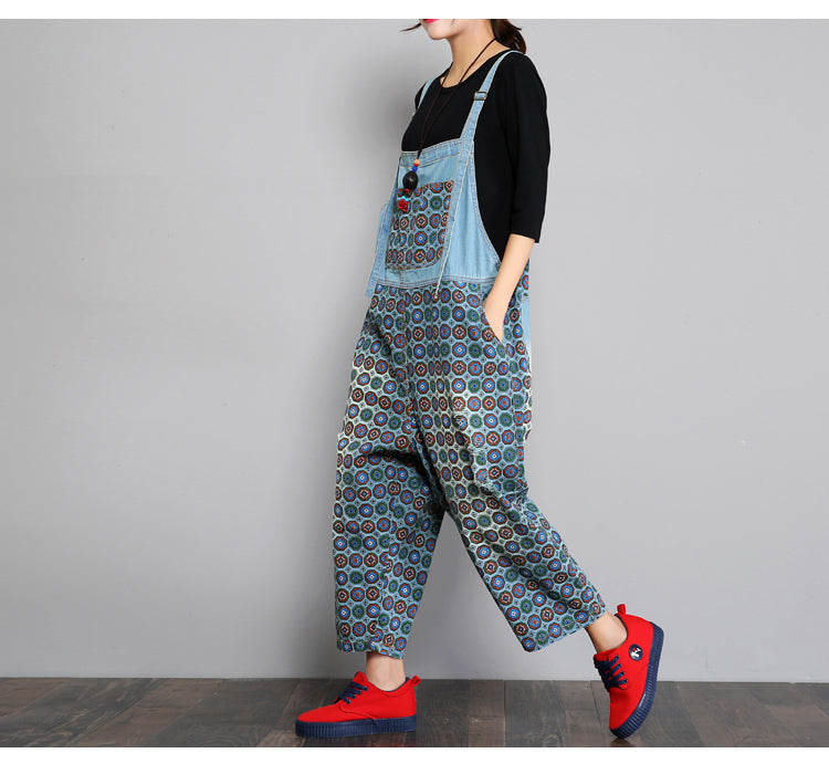 Denim Overalls Women's Loose Slimming Nine-point Jumpsuit