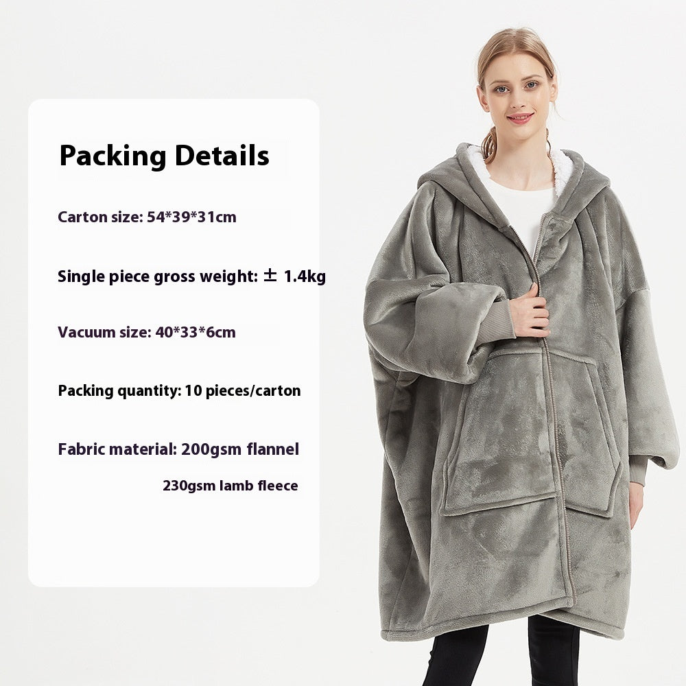 Flannel Thickened Hooded Home Leisure Double-layer Wearable Blanket