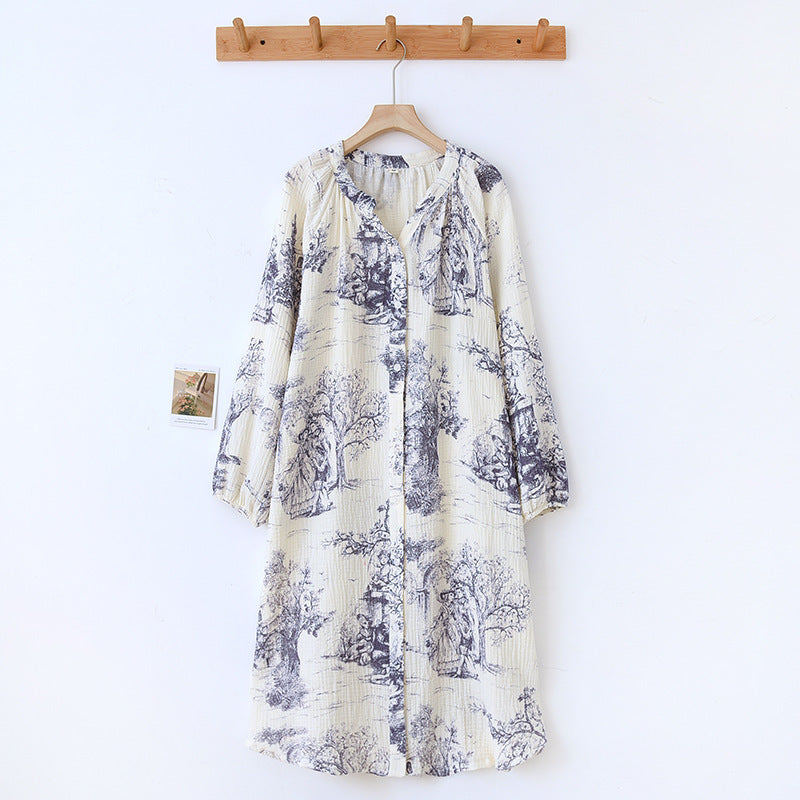 Damen-Nachthemd „Secret Garden“ aus reinem Baumwollgarn mit V-Ausschnitt