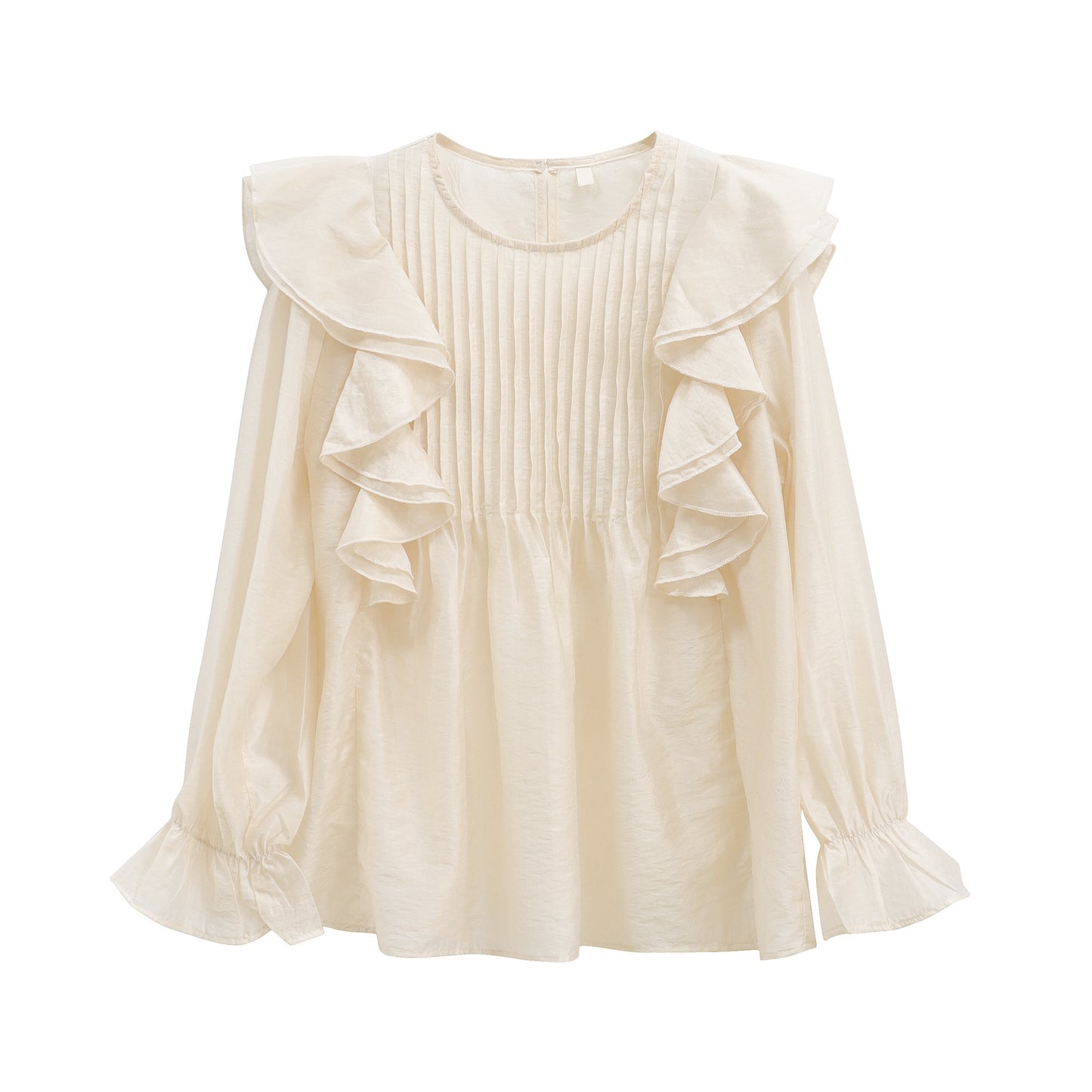 Elegant Flared Long Sleeve Loose Pleated Top