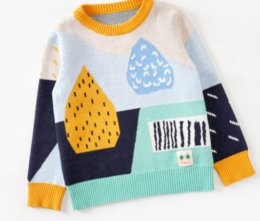 Mädchenpullover, Baumwoll-Colorblocking, Babypullover im Western-Stil für Jungen