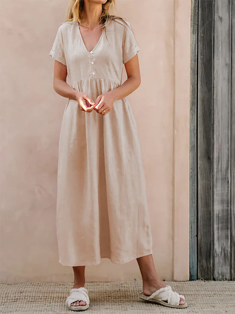 Einfarbiges, elegantes, lockeres Sommerkleid für Damen