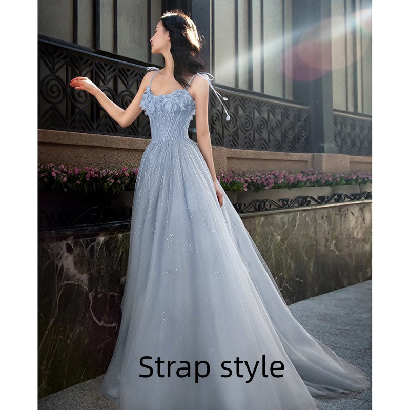 Graduation Banquet Performance With Blue Suspender Evening Dress