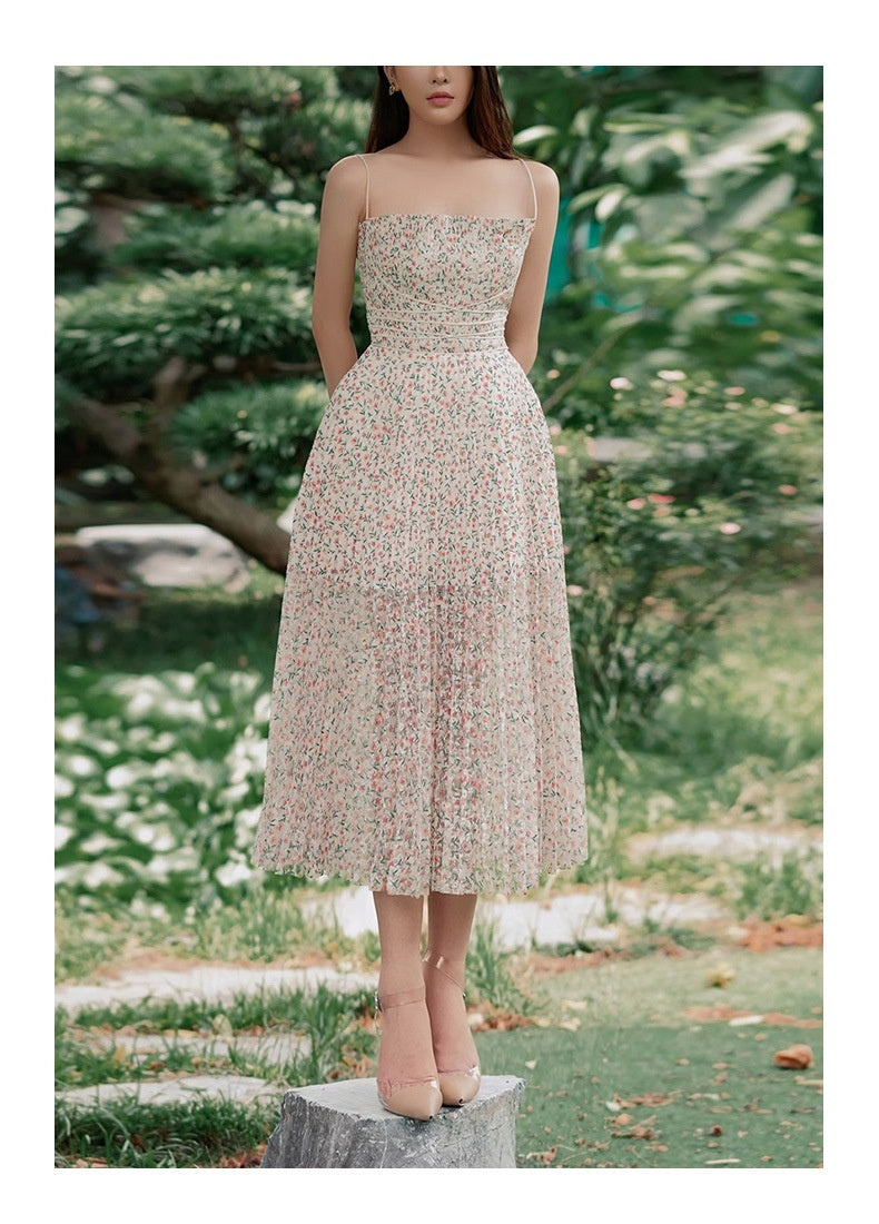 Summer New Design Sense Elegant Elegant Printed Suspender Skirt