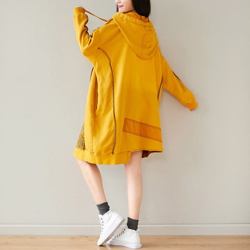 Women's Retro Artistic Hooded Mid-length Sweater Dress