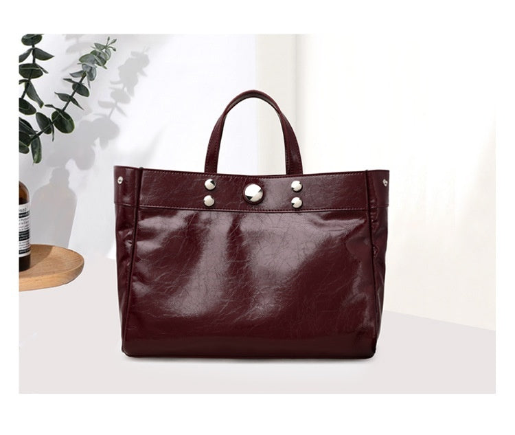 Bolso de mano de piel auténtica para mujer, de gran capacidad, estilo informal y de gran sentido