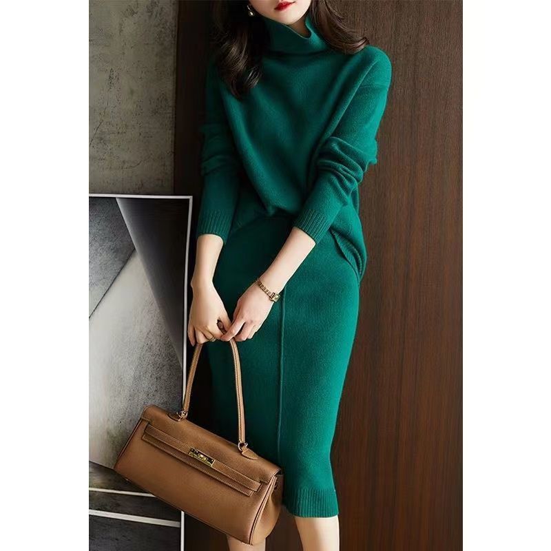 French Socialite Graceful And Fashionable Sweater Set Women's Sweater Skirt Turtleneck Two-piece Set