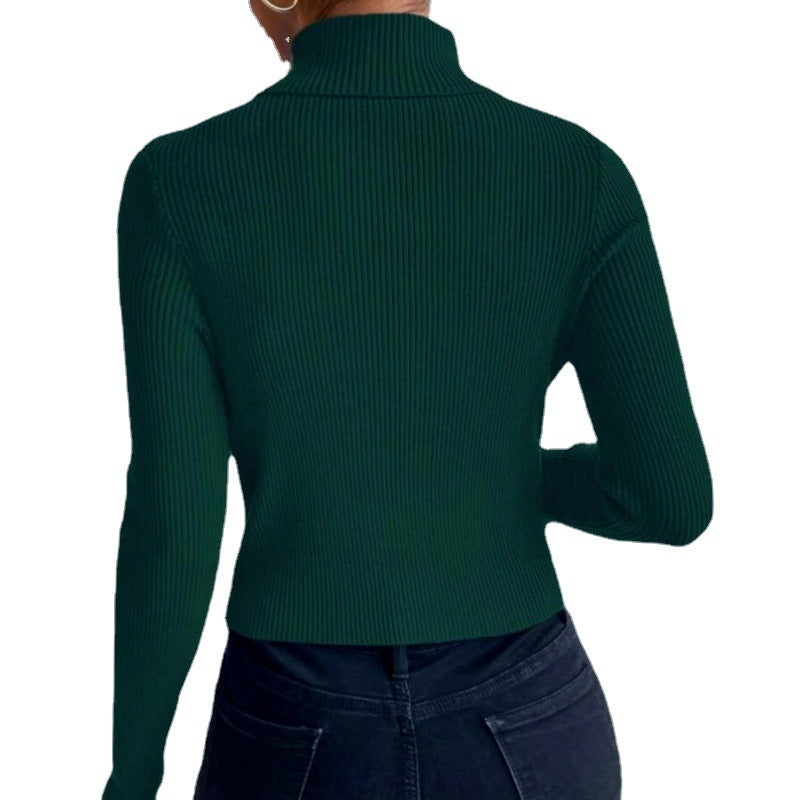 Frühlingsknopfpullover Halber Rollkragen Slim Fit Sexy Langarm Damen Strickwaren