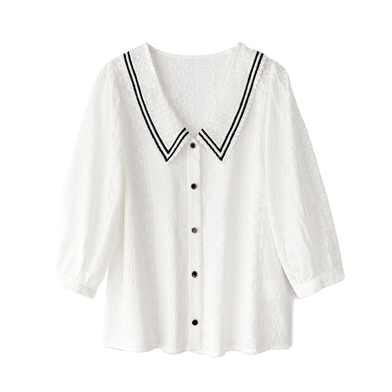 Three Quarter Sleeve Lace Shirt Commuter White Small Shirt Top Design