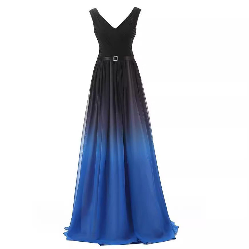 Buntes Abendkleid aus Chiffon mit zwei Schultern und Schnürung für Damen