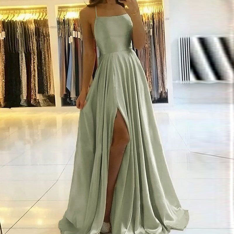 Elegantes mehrfarbiges Abendkleid in Über- und Übergröße, Maxikleid aus glänzendem Satin