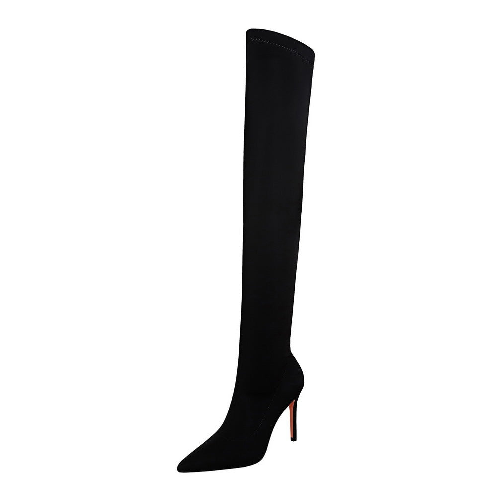 European And American Style Fashion High Heel Elastic Stiletto Heel Pointed-toe Skinny Pedicure Over-the-knee Boots