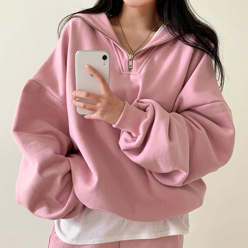 Sudadera con capucha de manga larga para mujer, suéter holgado de ocio con cuello de marinero reductor de edad, a juego, Color sólido