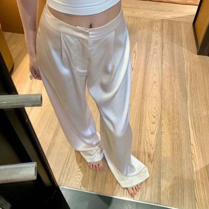 Anmutige Freizeithose Schlankmachende weiße Hose aus Acetat-Satin mit weitem Bein