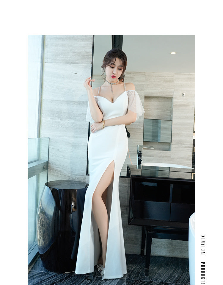 Deep V-neck Low Cut Mop Slim-fit Evening Dress