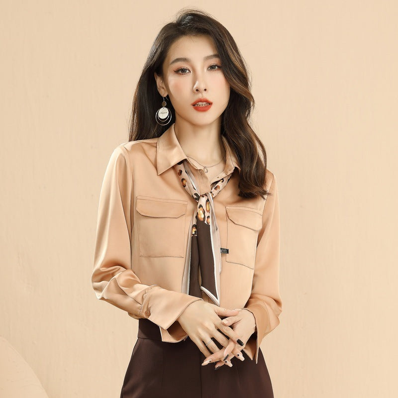 Solid Color Temperament Long-sleeved Lapel Shirt