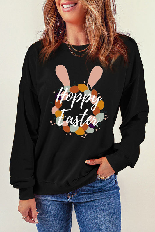 HOPPY EASTER Grafik-Sweatshirt mit tief angesetzter Schulterpartie