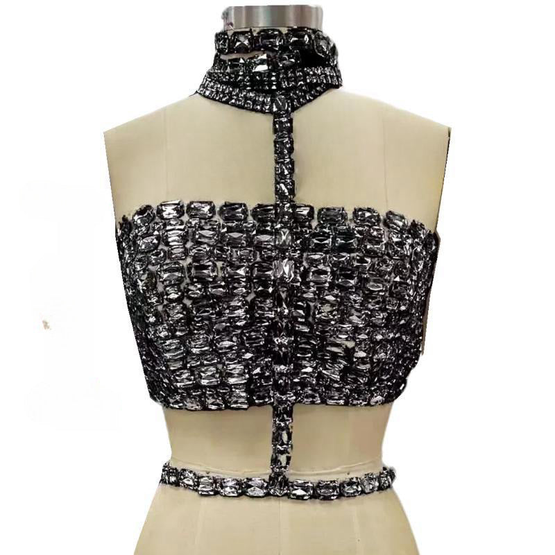 Top de tubo con cordones y halter con diamantes de imitación