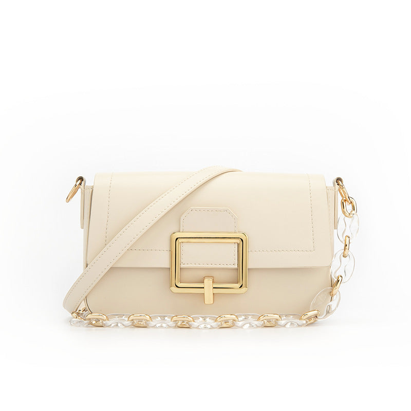 French Minority Textured Shoulder Cowhide Crossbody Bag