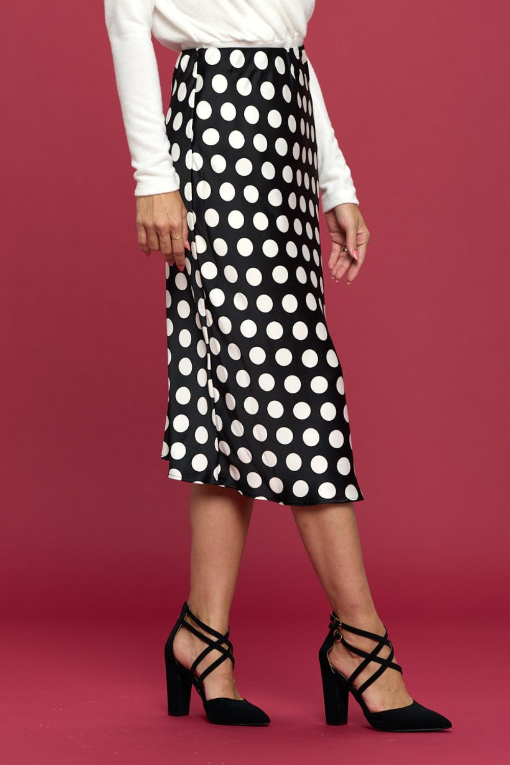 RENEE C Polka Dot Satin Midirock