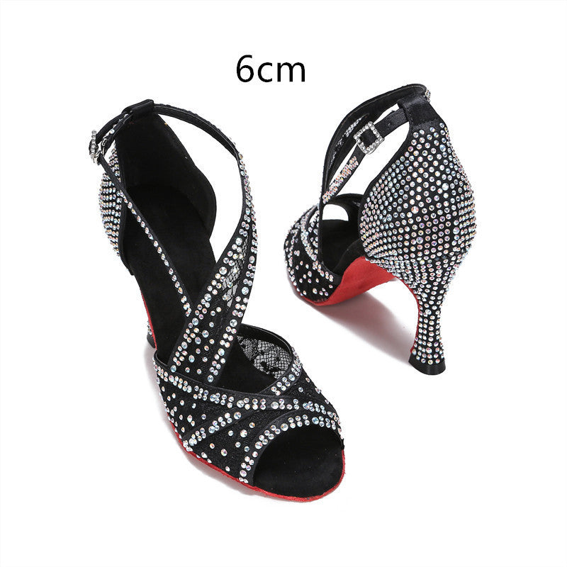 Zapatos de baile latino con diamantes incrustados para mujeres adultas