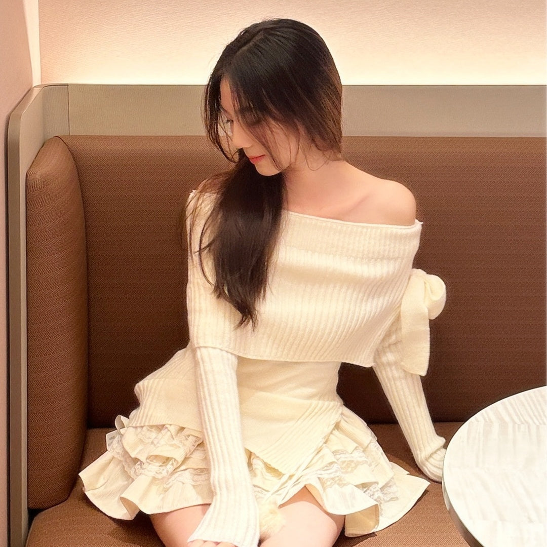 Women's One Shoulder Bow Knit Sweater