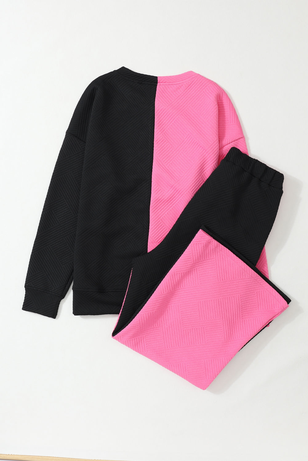 Conjunto de sudadera y pantalón con cuello redondo y bloques de color