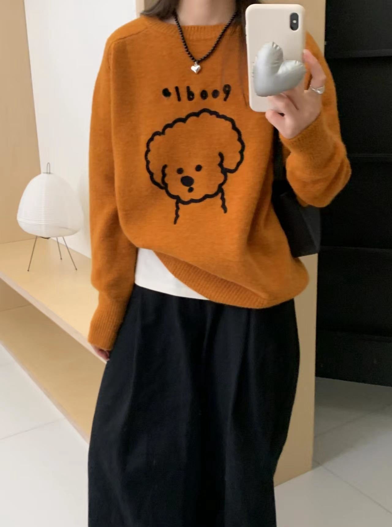 Niedlicher Pullover mit Cartoon-Welpen-Stickerei für Damen