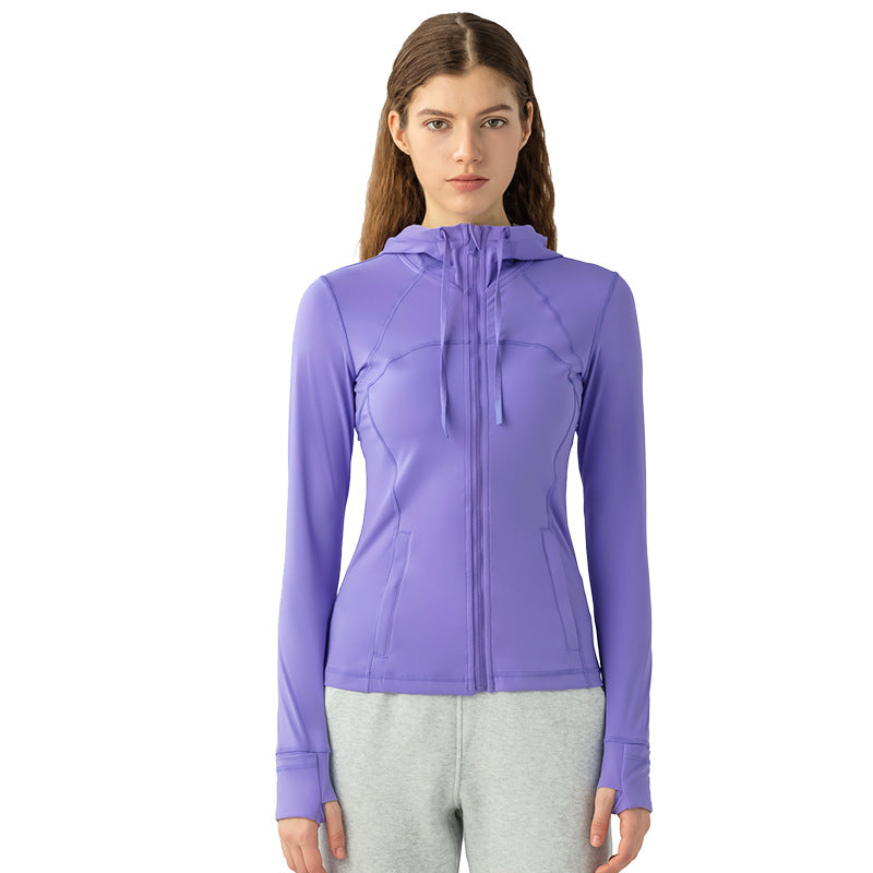 Women's Sports Hooded Jacket Slim-fit Zipper Elastic Running Yoga Clothes