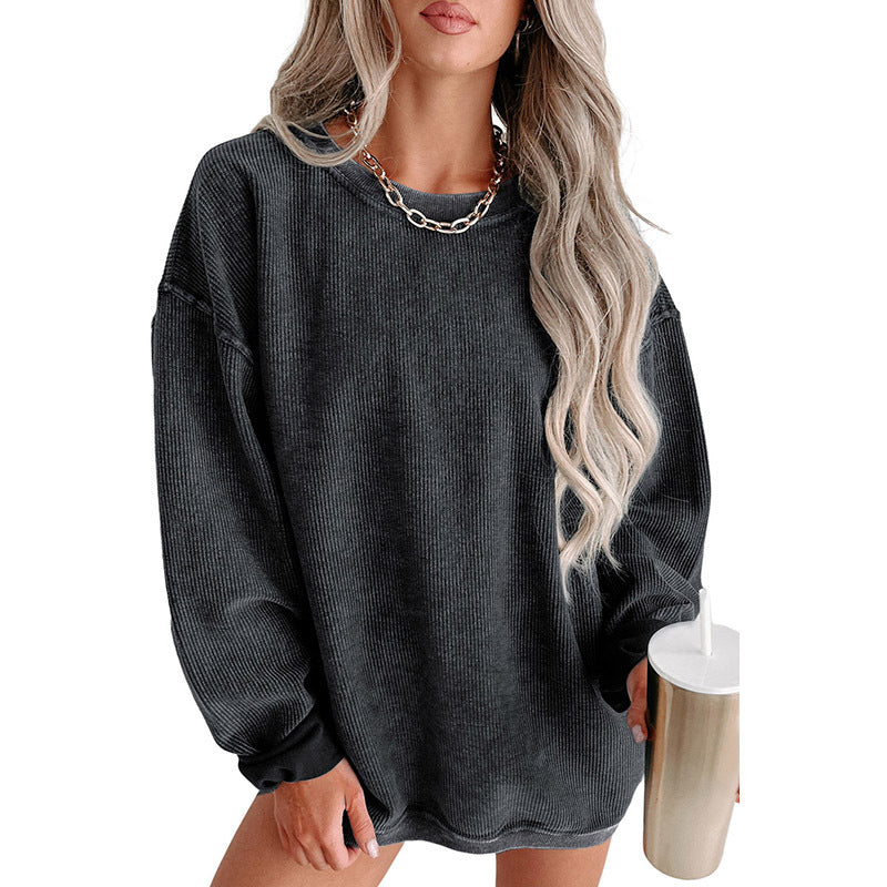 Casual Style Einfarbiger Pullover Damen Fadengestrickter Langarmpullover