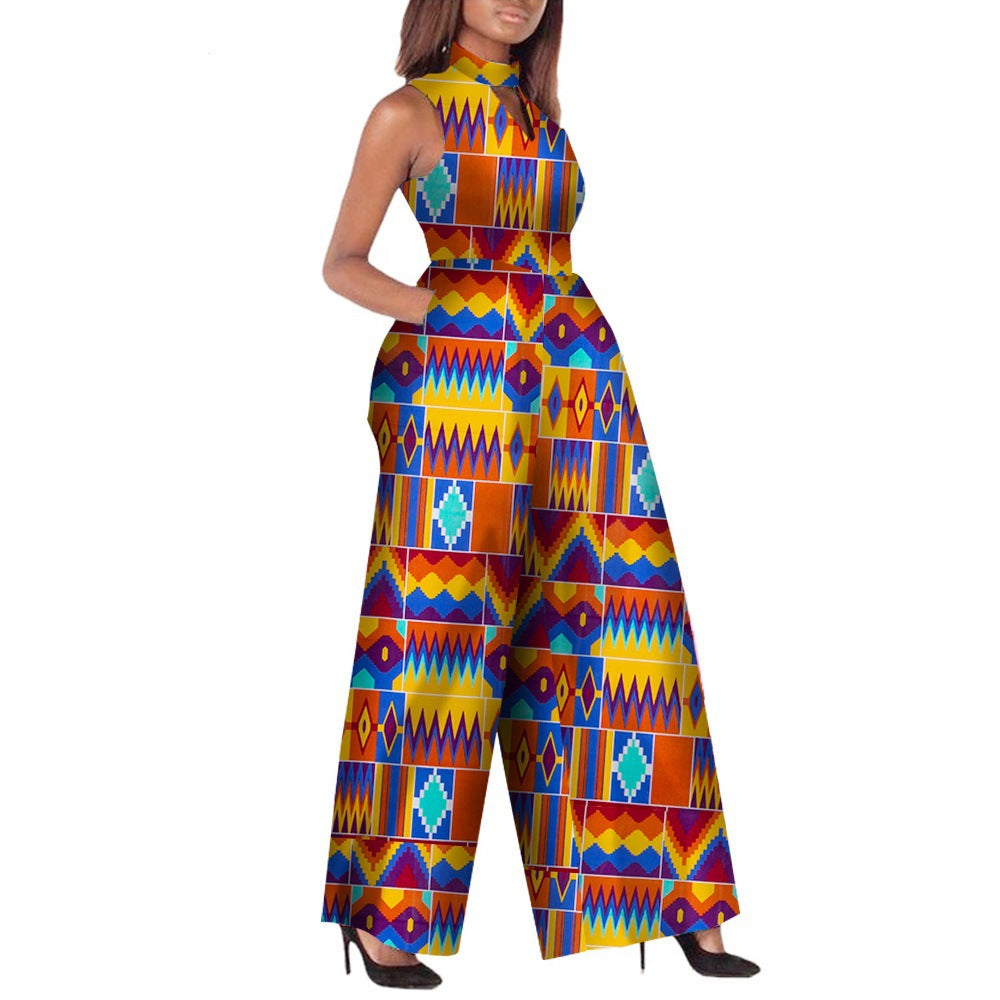 Mono de moda Ankara para mujer africana sin mangas