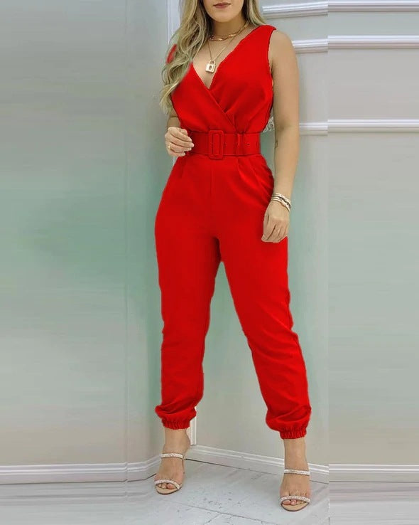 Rückenfreier Jumpsuit mit V-Ausschnitt und hoher Taille für Damen