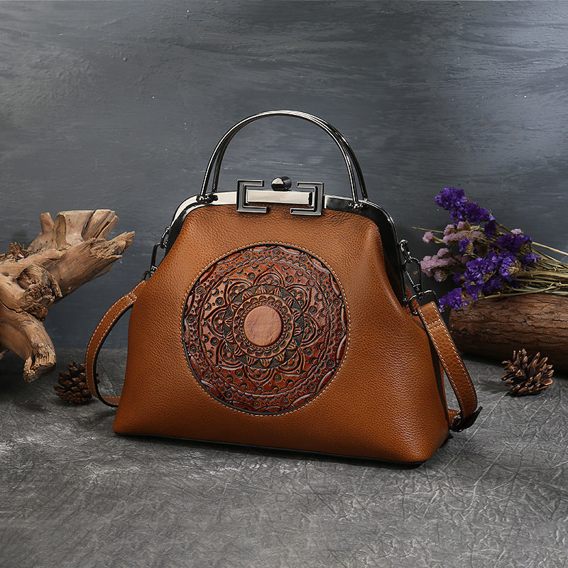 Damen Handtasche Vintage Totem geprägtes Schloss