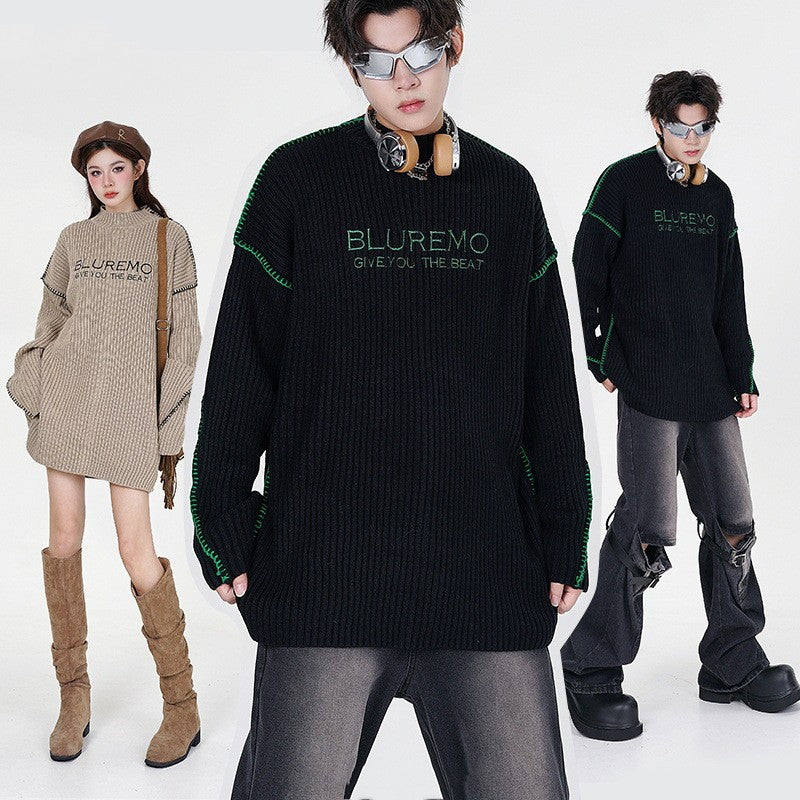 Trendy Contrast Color Rope Couple Sweater