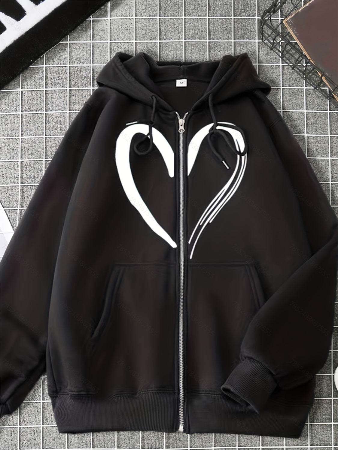 Herz-Grafik-Hoodie mit Kordelzug und Taschen