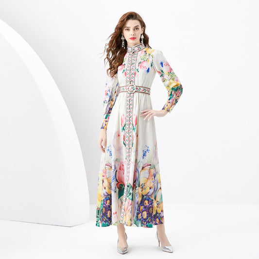 Design Print Slim-fit Long Temperament Dress