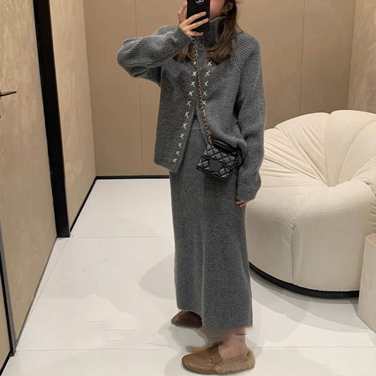 Design Sense Sweater Coat Women's Suit High-grade Knitted Skirt Fashion Two-piece Suit