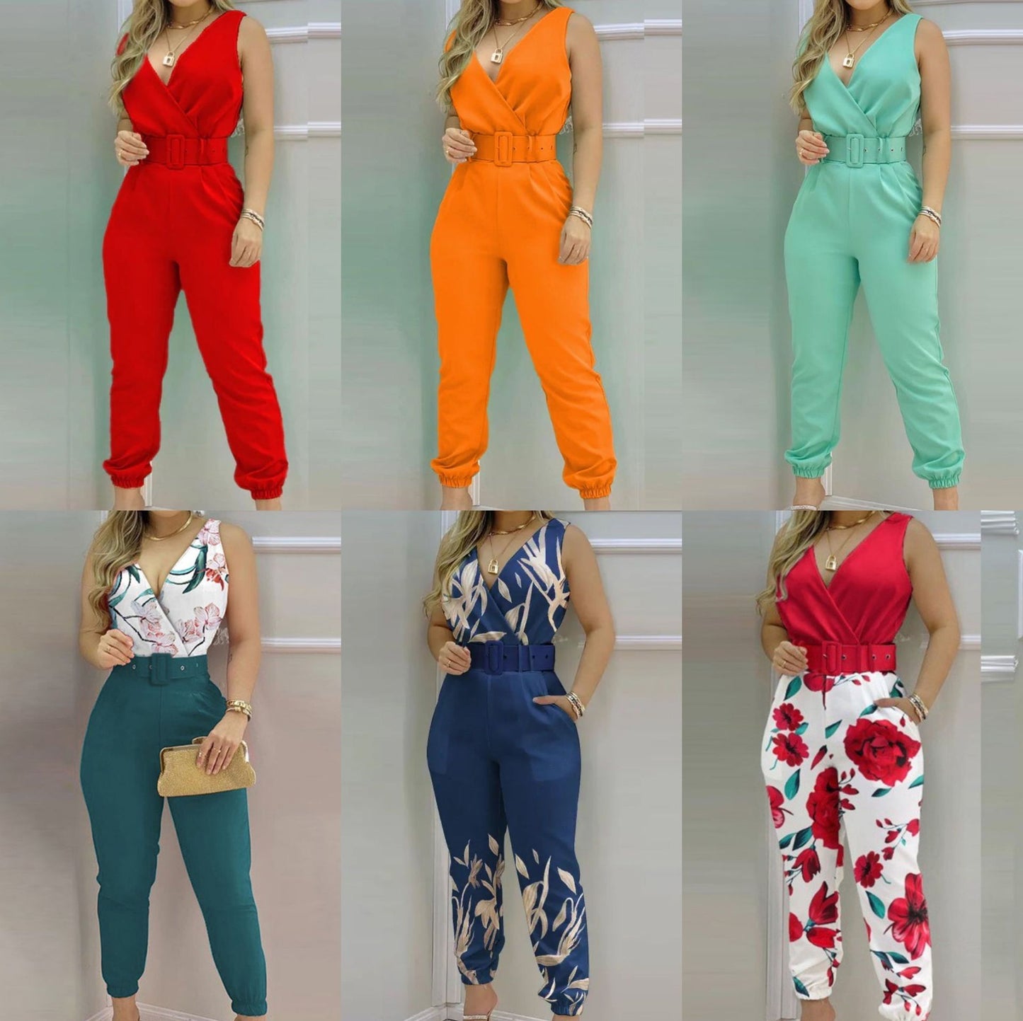 Rückenfreier Jumpsuit mit V-Ausschnitt und hoher Taille für Damen