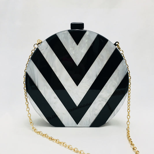 Black And White Geometric Stitching Acrylic Clutch