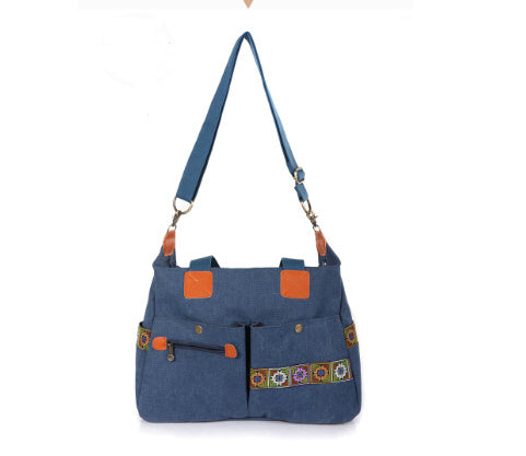 Embroidered Canvas Handbag Multi Pocket