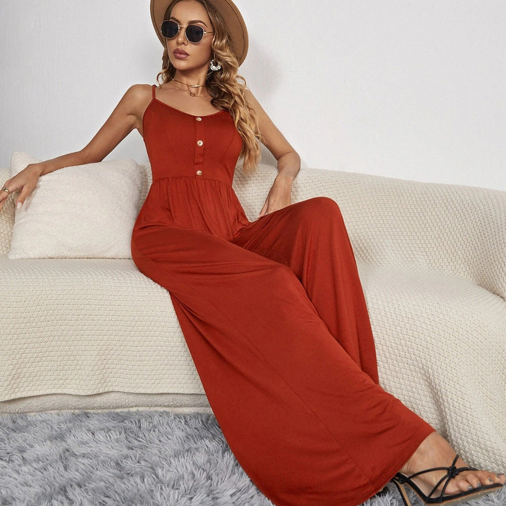 Women's New Summer Dress Solid Color Leisure Pullover Sleeveless Loose Jumpsuit