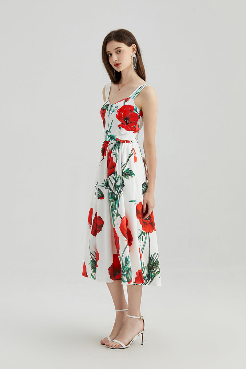 Bandeau-Sling-Kleid mit hoher Taille und Stereo-Print