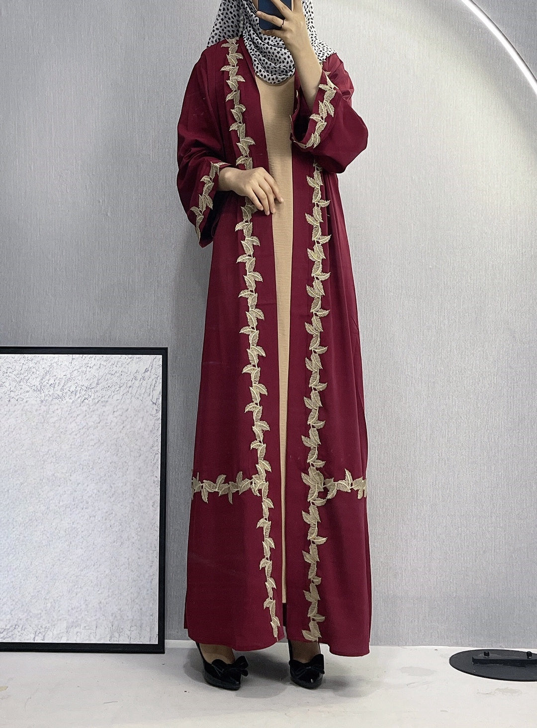 Langes Kleid für Damen, Dubai, bestickte Spitze, Cardigan-Robe