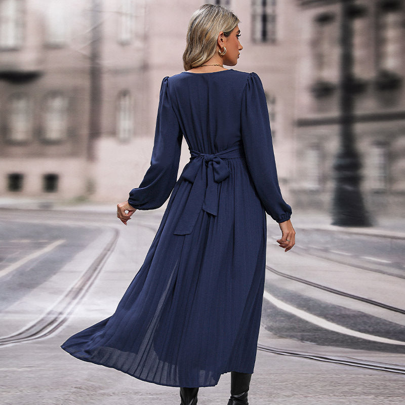 Spring Women's Long Sleeve Solid Color Dress