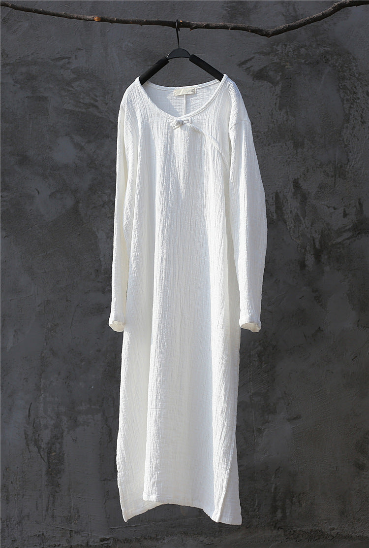 Artistic Retro Chinese-style Loose Zen Cotton Linen Dress Robe